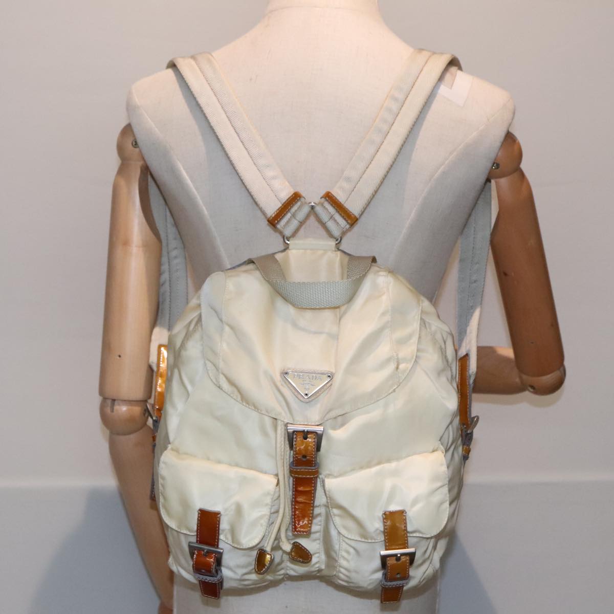 PRADA Backpack Nylon Beige Auth bs18141