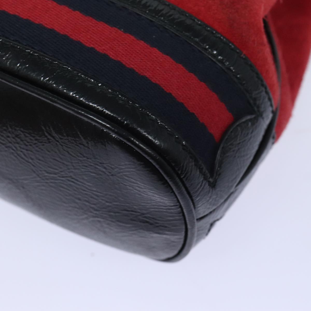 GUCCI Sherry Line Shoulder Bag Suede Red Gold Navy 550620 Auth bs18146