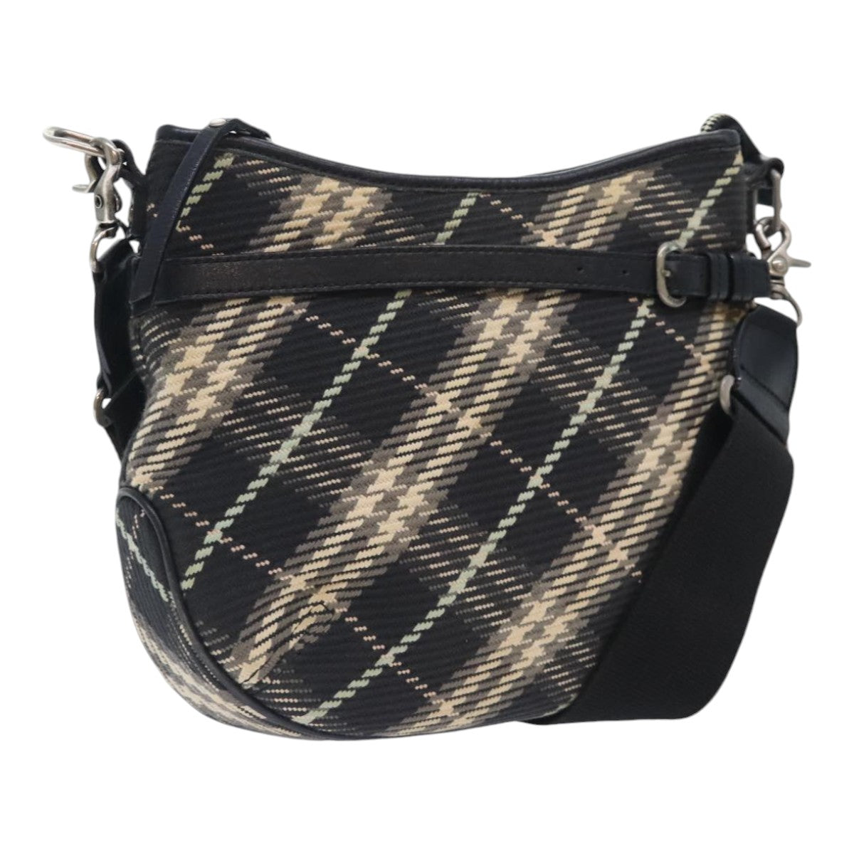 BURBERRY Nova Check Blue Label Shoulder Bag Canvas Black Auth bs18153