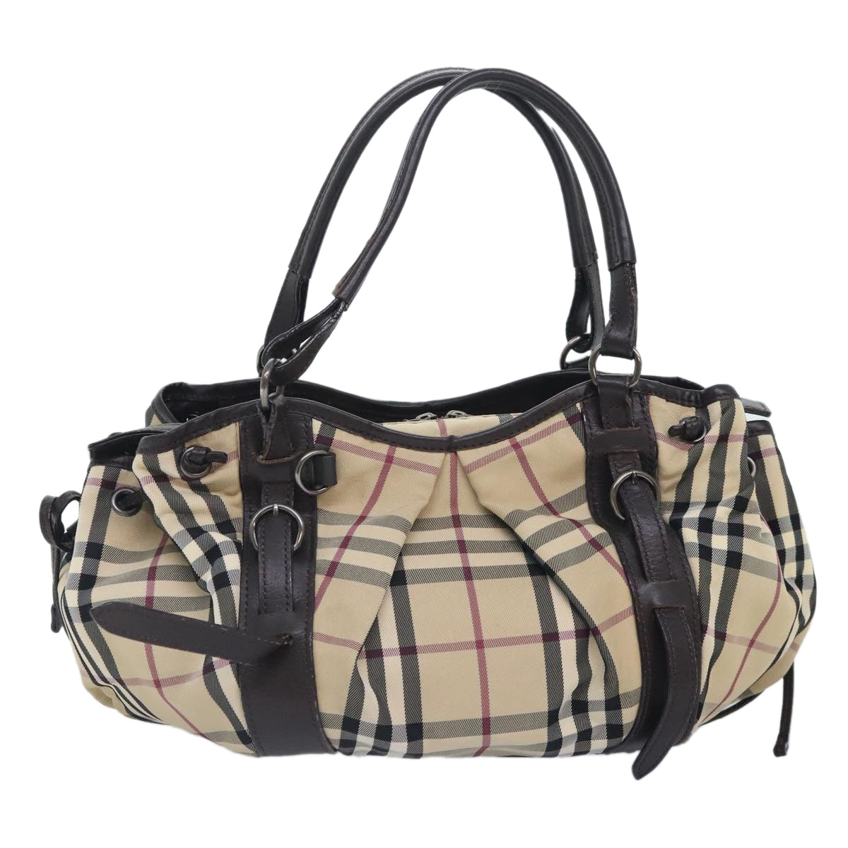 BURBERRY Nova Check Hand Bag Canvas Beige Auth bs18157