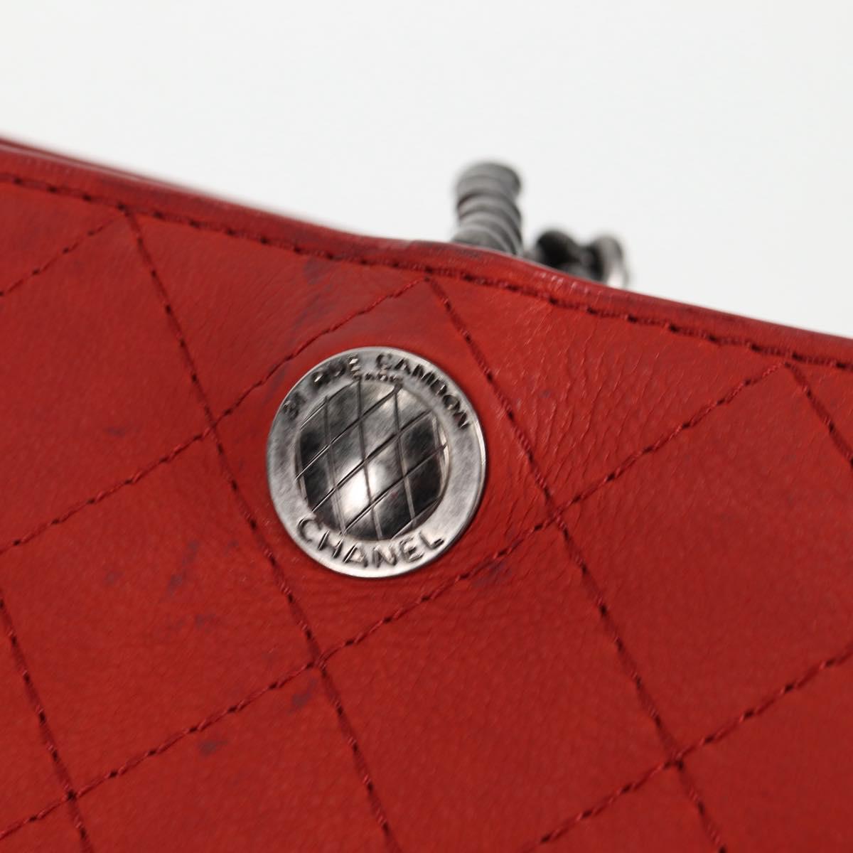 CHANEL Matelasse Chain Boy Chanel Shoulder Bag Leather Orange CC Auth bs18169