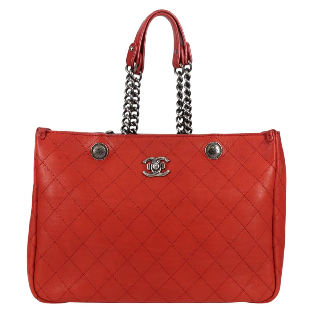 CHANEL Matelasse Chain Boy Chanel Shoulder Bag Leather Orange CC Auth bs18169