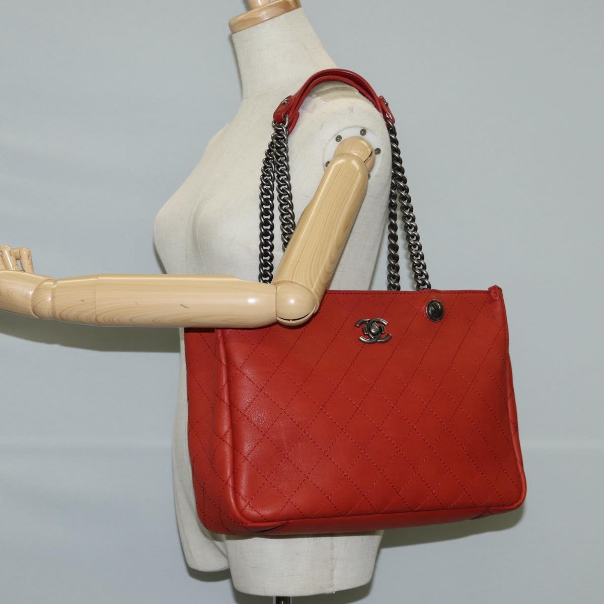 CHANEL Matelasse Chain Boy Chanel Shoulder Bag Leather Orange CC Auth bs18169