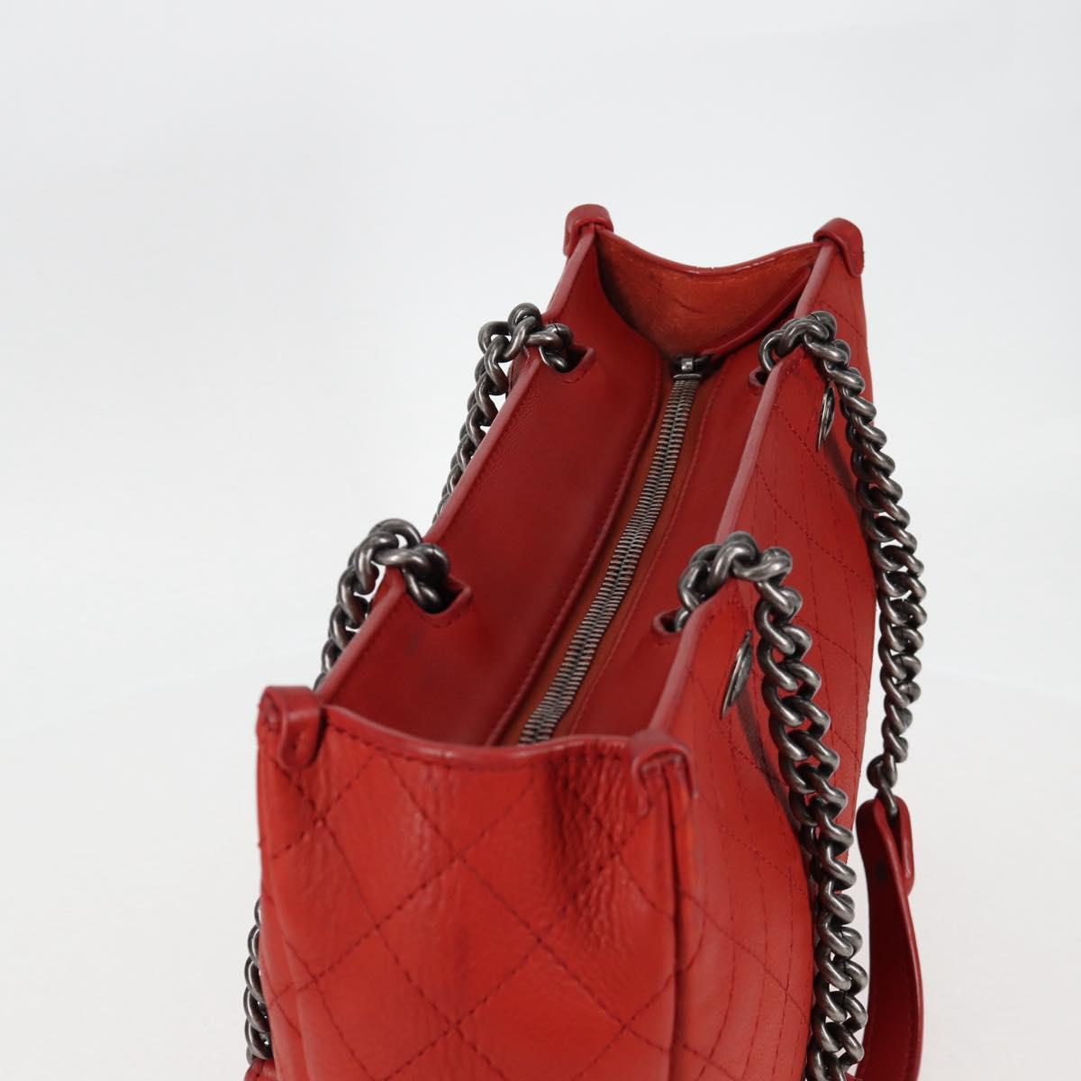 CHANEL Matelasse Chain Boy Chanel Shoulder Bag Leather Orange CC Auth bs18169