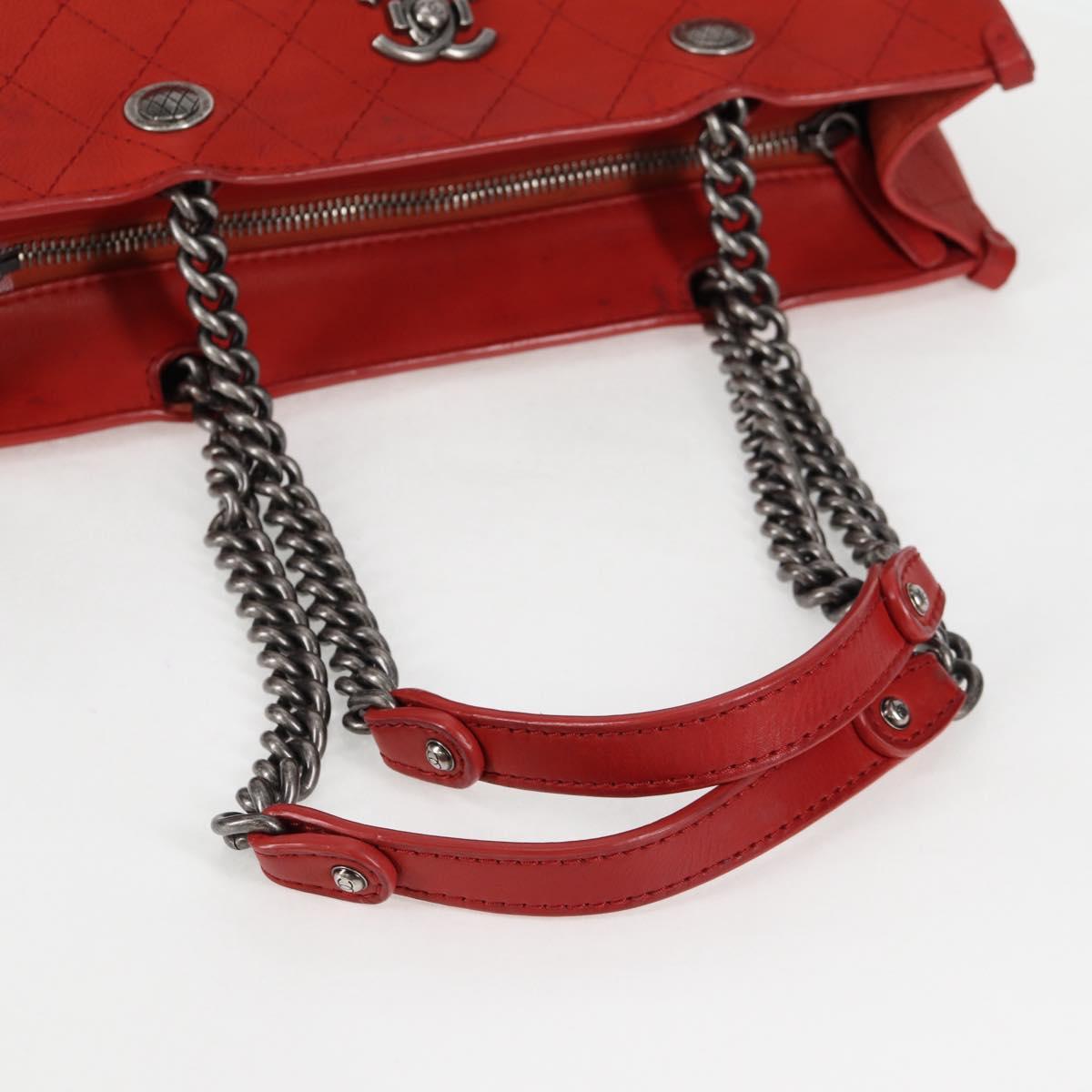 CHANEL Matelasse Chain Boy Chanel Shoulder Bag Leather Orange CC Auth bs18169