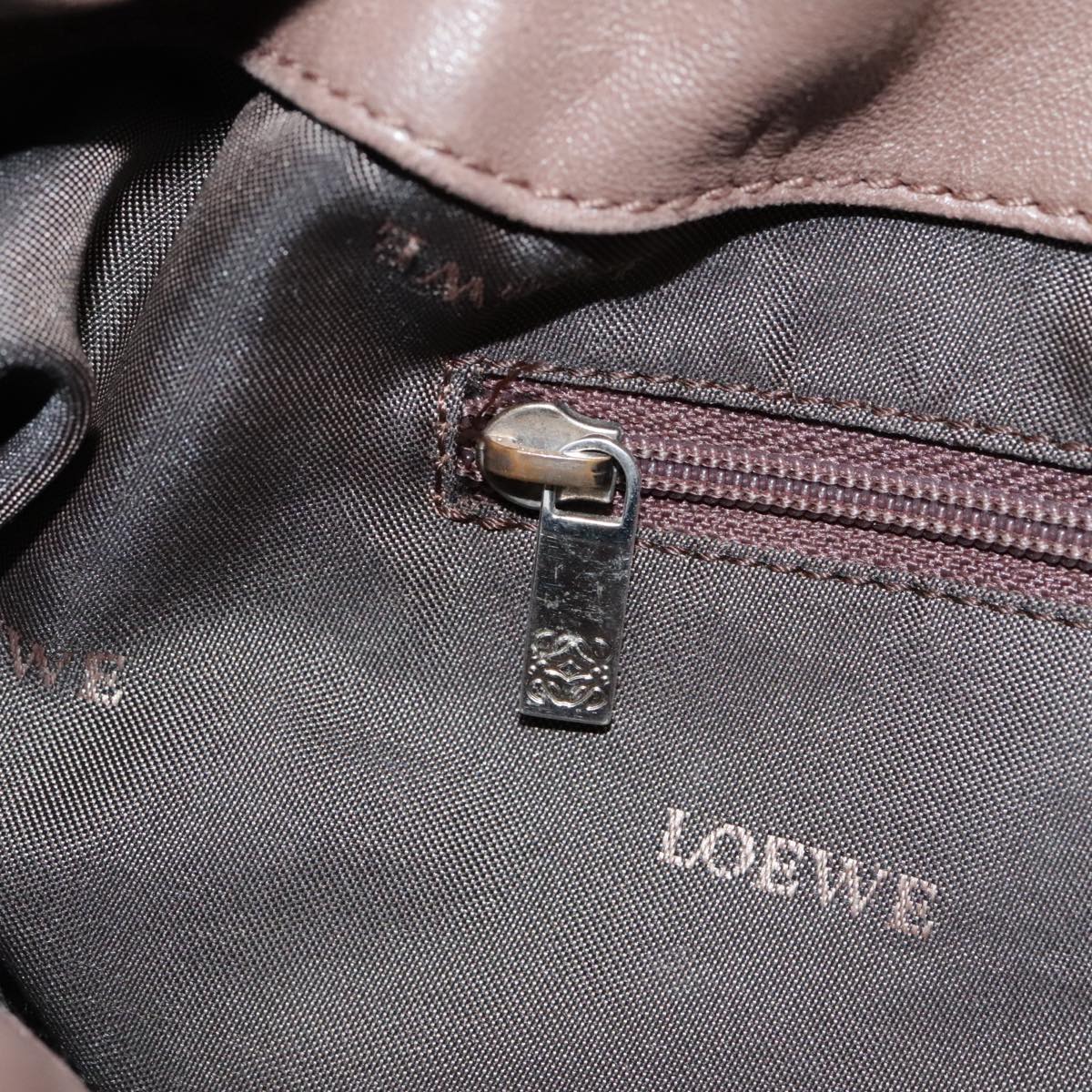 LOEWE Anagram Hand Bag Leather Brown Auth bs18179