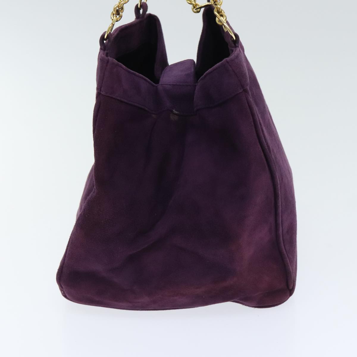 Gianni Versace Chain Hand Bag Suede Purple Auth bs18180