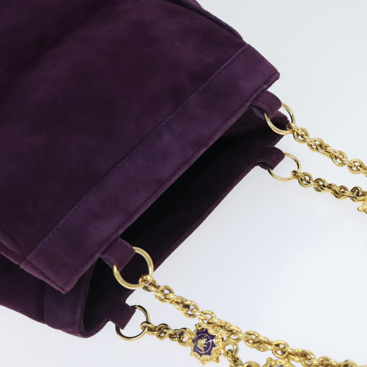 Gianni Versace Chain Hand Bag Suede Purple Auth bs18180