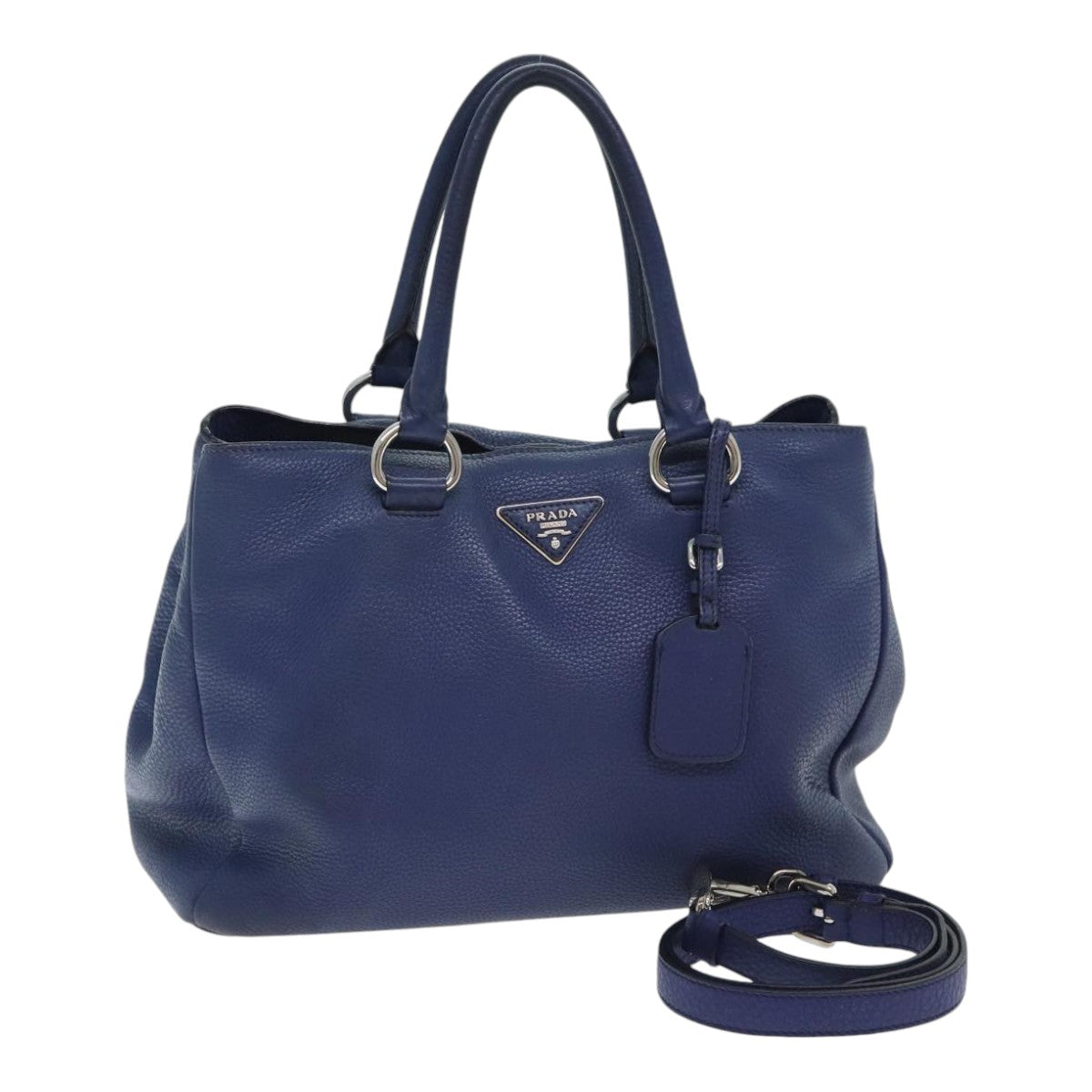 PRADA Hand Bag Leather 2way Navy Auth bs18200