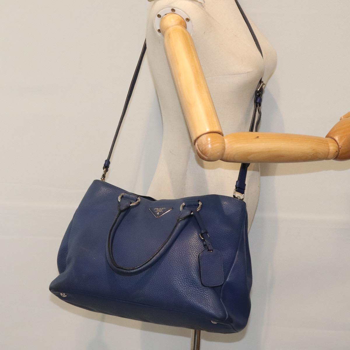 PRADA Hand Bag Leather 2way Navy Auth bs18200