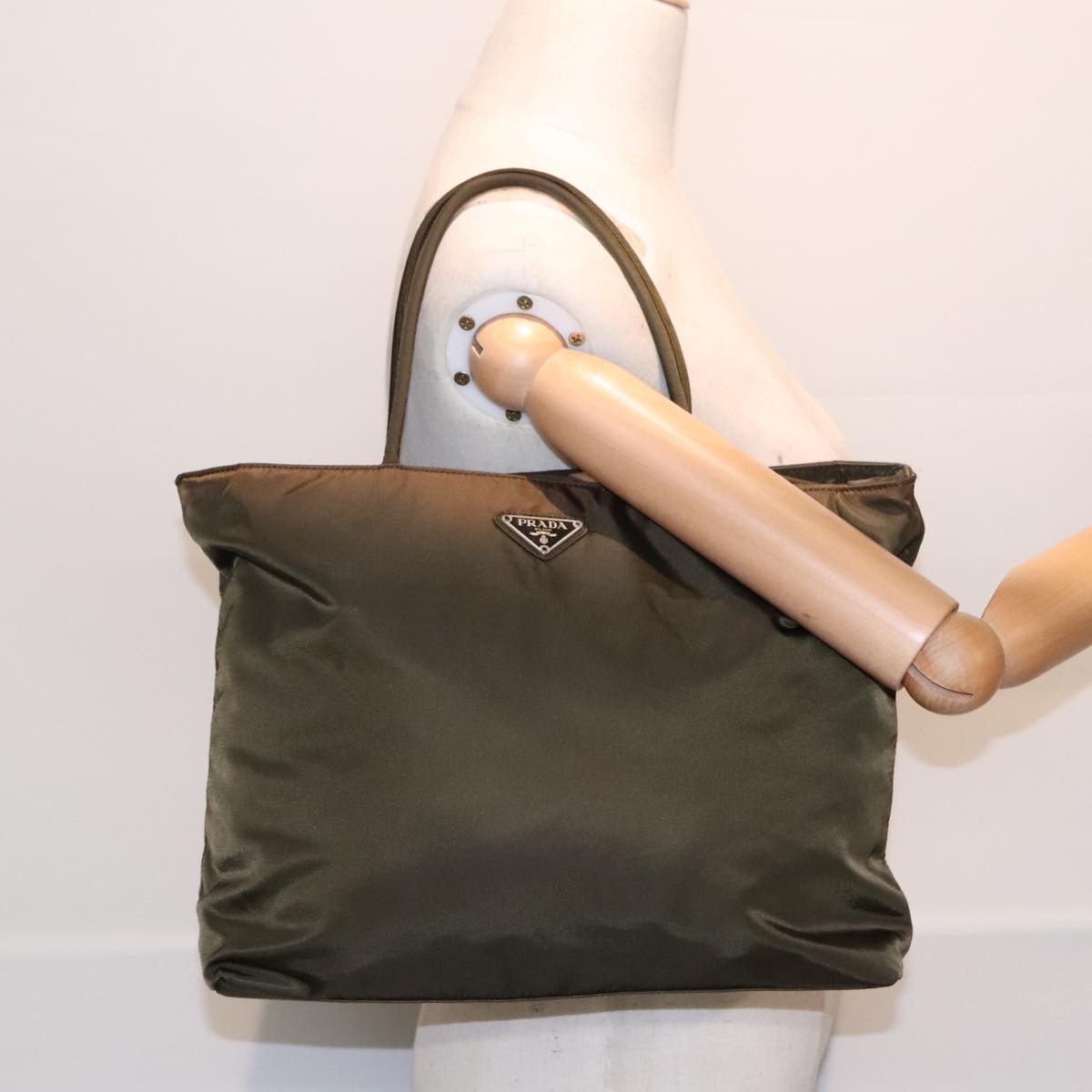 PRADA Hand Bag Nylon Khaki Auth bs18208