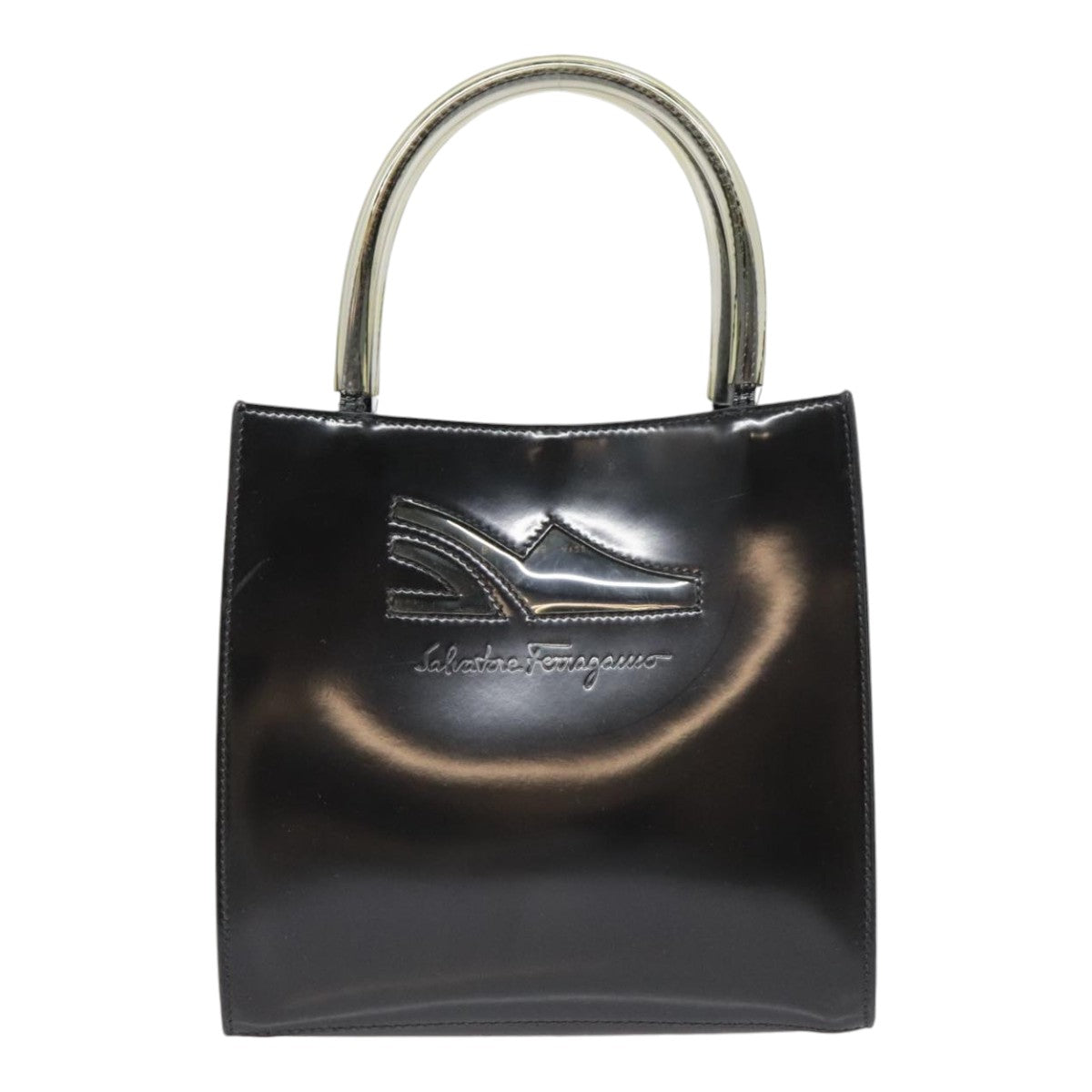 Salvatore Ferragamo Hand Bag Leather Black Gold Auth bs18231