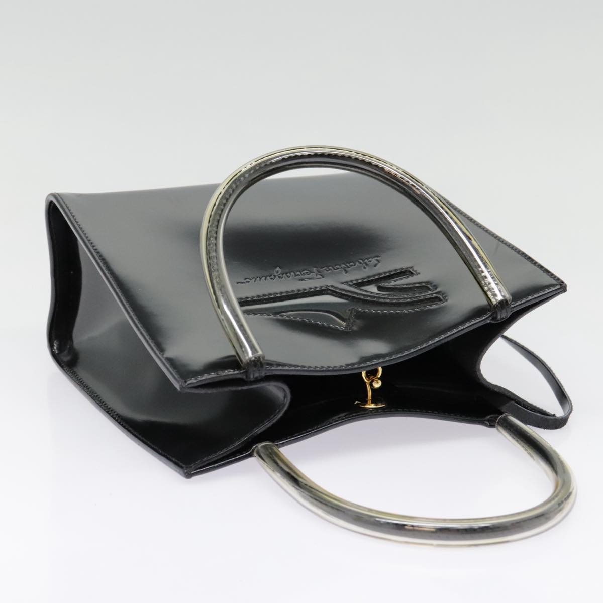 Salvatore Ferragamo Hand Bag Leather Black Gold Auth bs18231