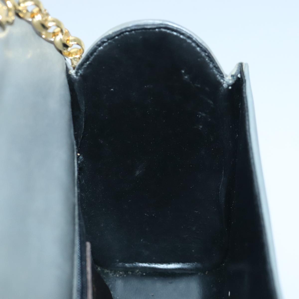 Salvatore Ferragamo Chain Shoulder Bag Leather Gray Gold Auth bs18233