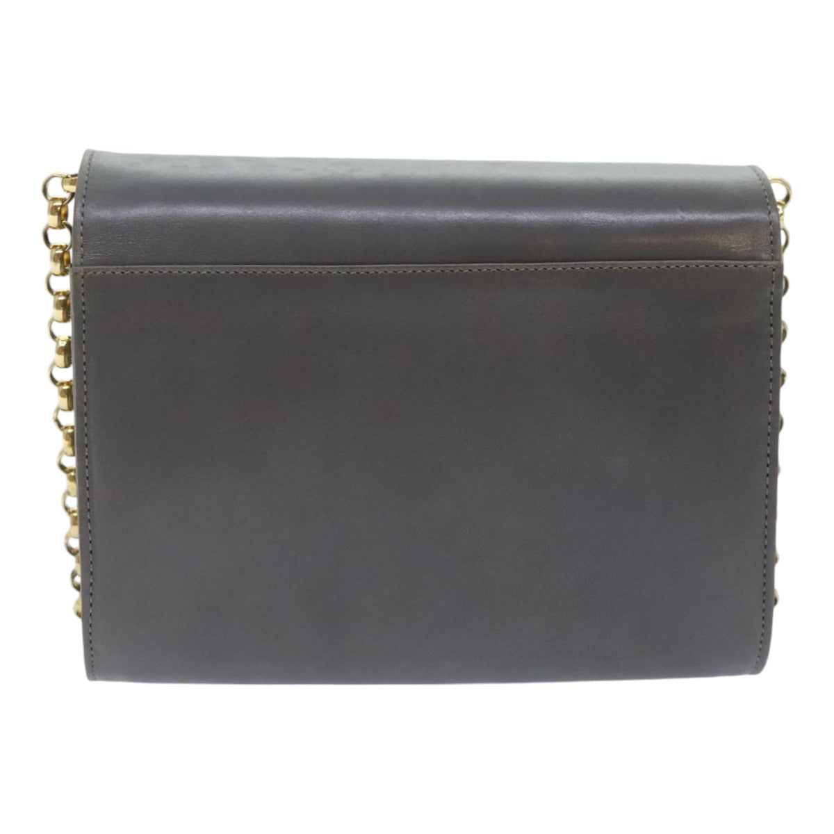 Salvatore Ferragamo Chain Shoulder Bag Leather Gray Gold Auth bs18233