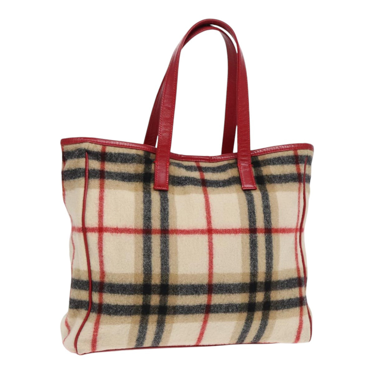 Burberrys Nova Check Blue Label Tote Bag Wool Beige Red Auth bs18239