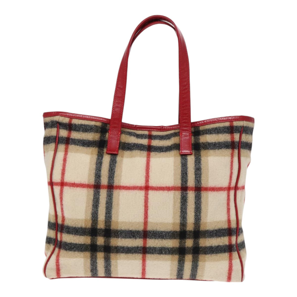 Burberrys Nova Check Blue Label Tote Bag Wool Beige Red Auth bs18239