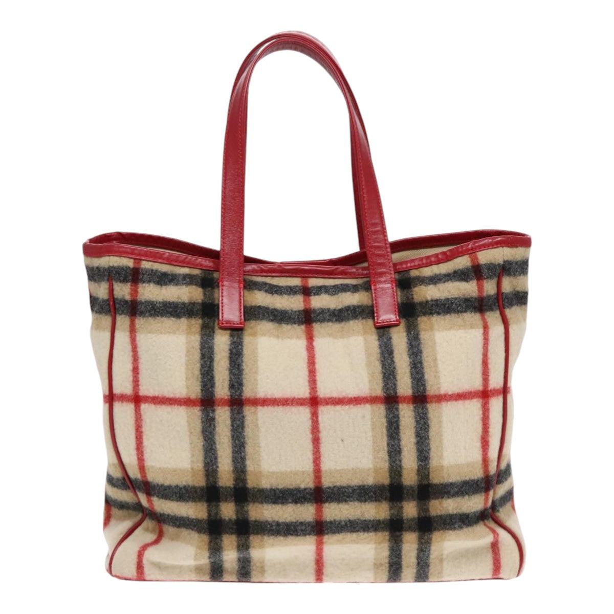 Burberrys Nova Check Blue Label Tote Bag Wool Beige Red Auth bs18239