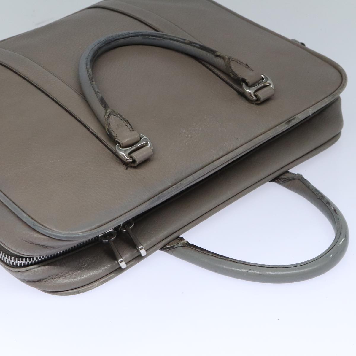 BALLY Hand Bag Leather Gray Silver Auth bs18244