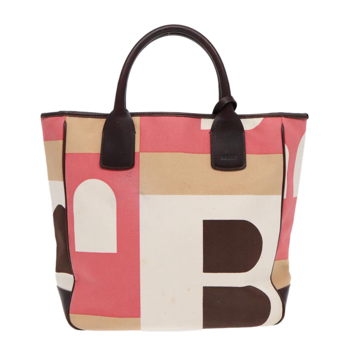 BALLY Tote Bag Canvas Leather Pink Brown Silver Auth bs18249