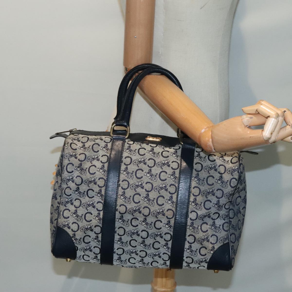 CELINE C Macadam Canvas Boston Bag Navy Auth bs18257