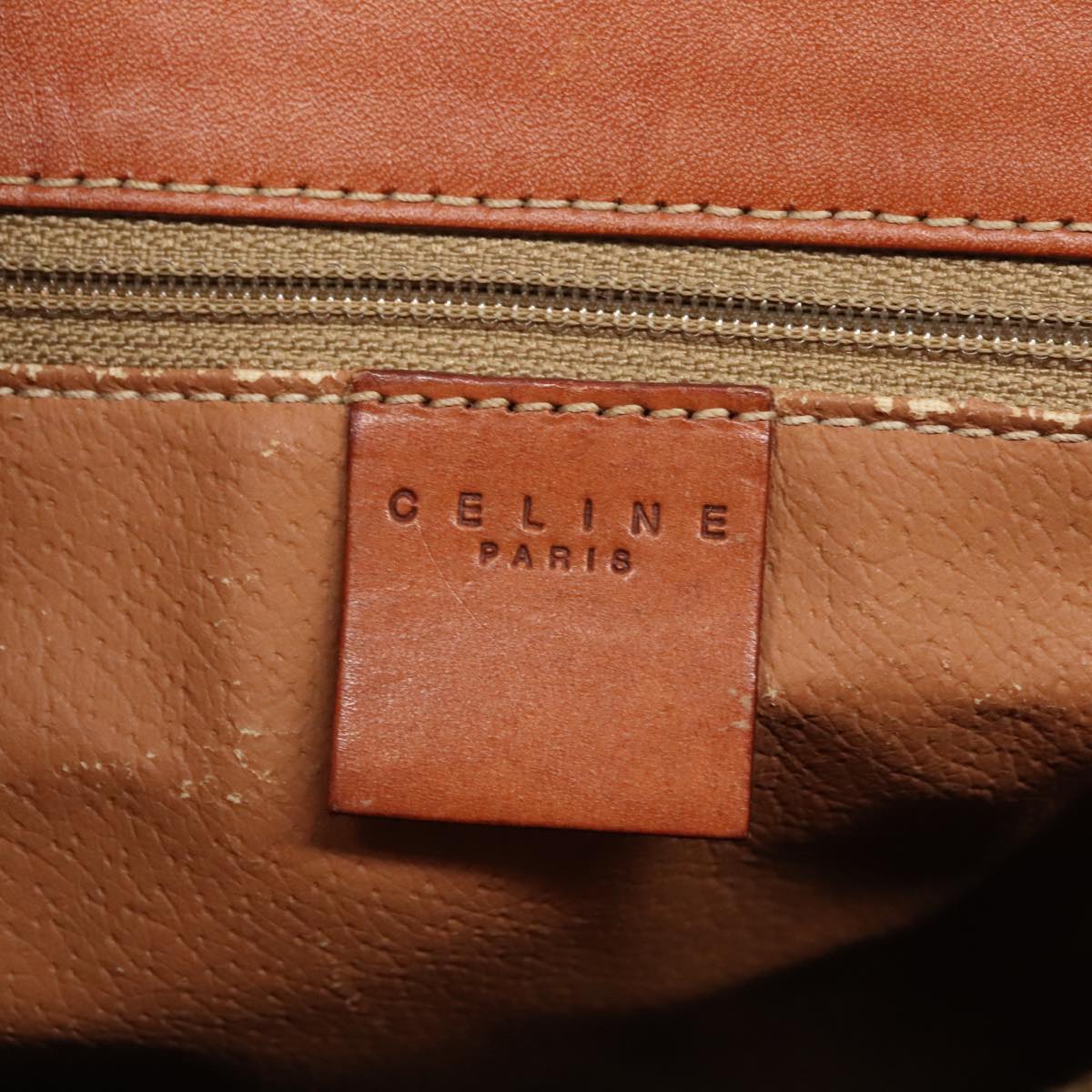 CELINE Macadam Canvas Hand Bag PVC Leather 2way Brown Gold Auth bs18258