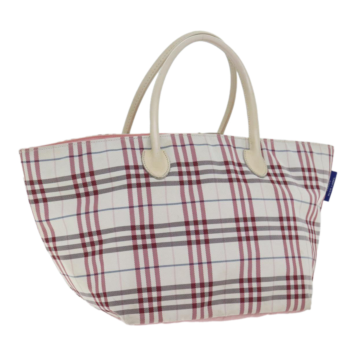 BURBERRY Nova Check Blue Label Hand Bag Canvas White Red Auth bs18266