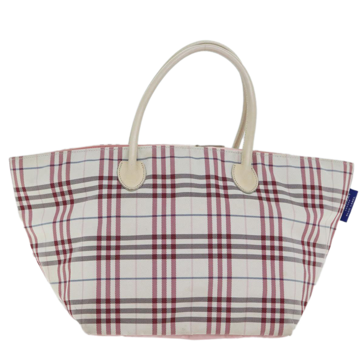 BURBERRY Nova Check Blue Label Hand Bag Canvas White Red Auth bs18266