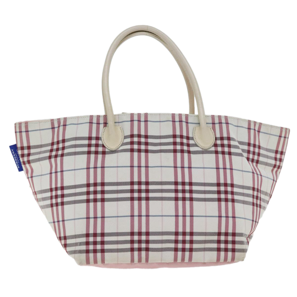 BURBERRY Nova Check Blue Label Hand Bag Canvas White Red Auth bs18266