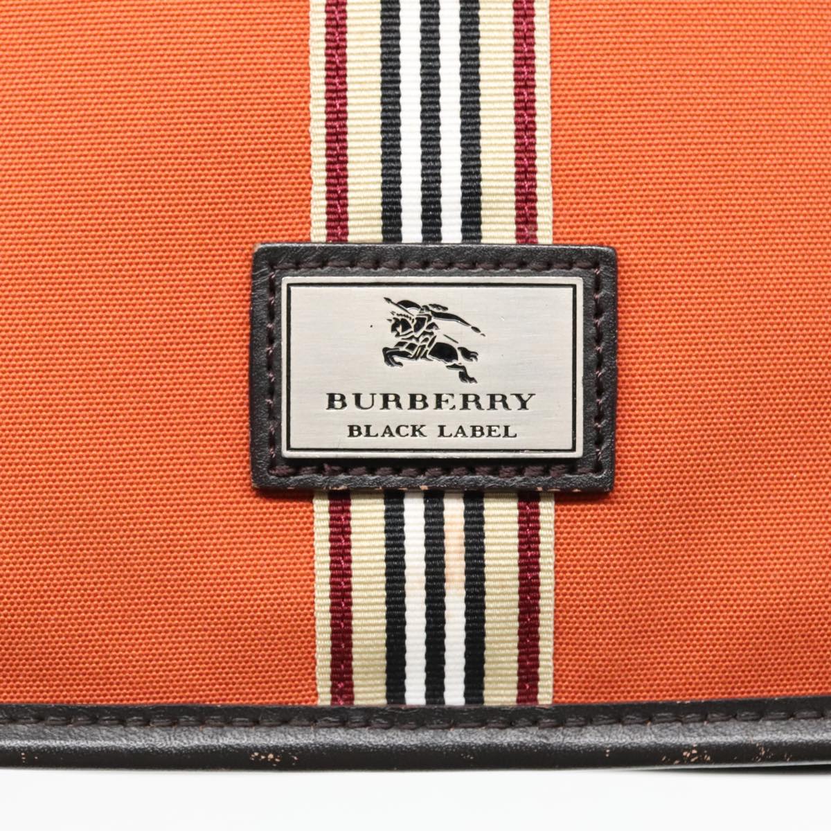 BURBERRY Black label Shoulder Bag Canvas Leather Silver Orange Auth bs18267