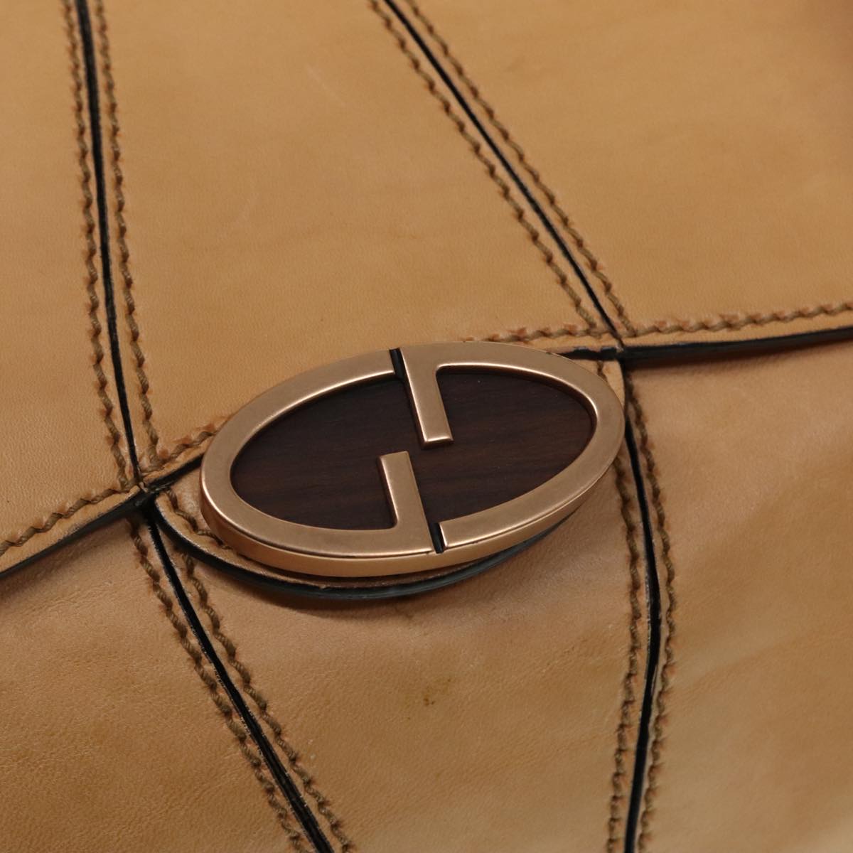 GUCCI Hand Bag Leather Beige Auth bs18272