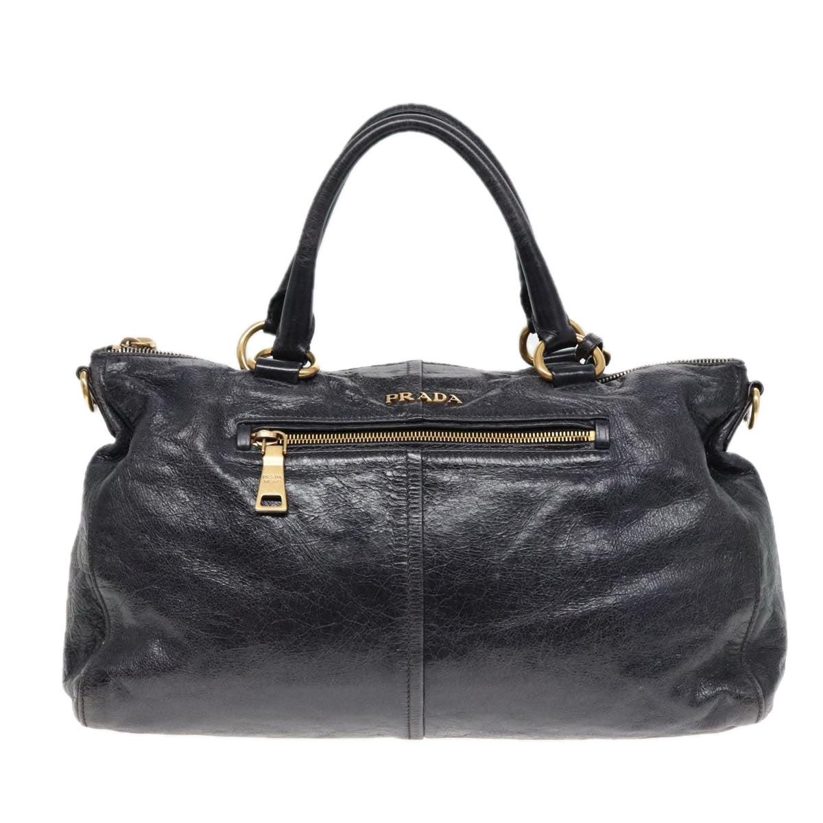 PRADA Hand Bag Leather 2way Black Auth bs18291