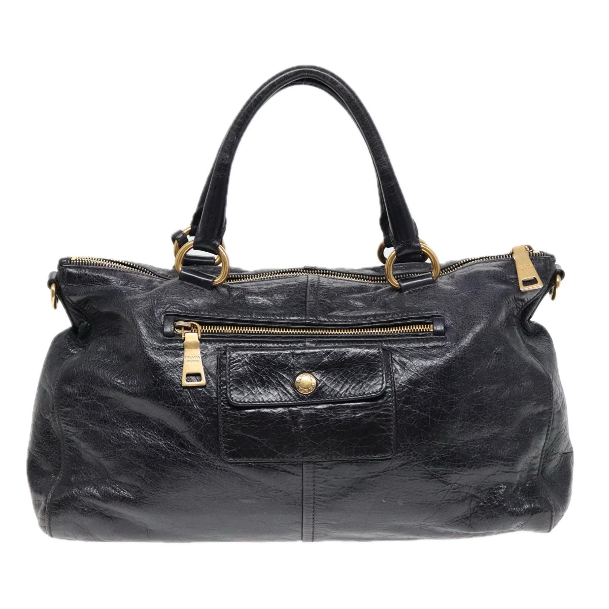 PRADA Hand Bag Leather 2way Black Auth bs18291