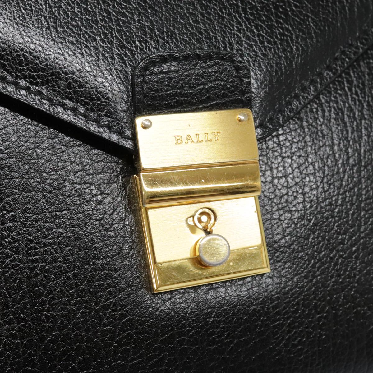 BALLY Briefcase Leather Black Gold Auth bs18292