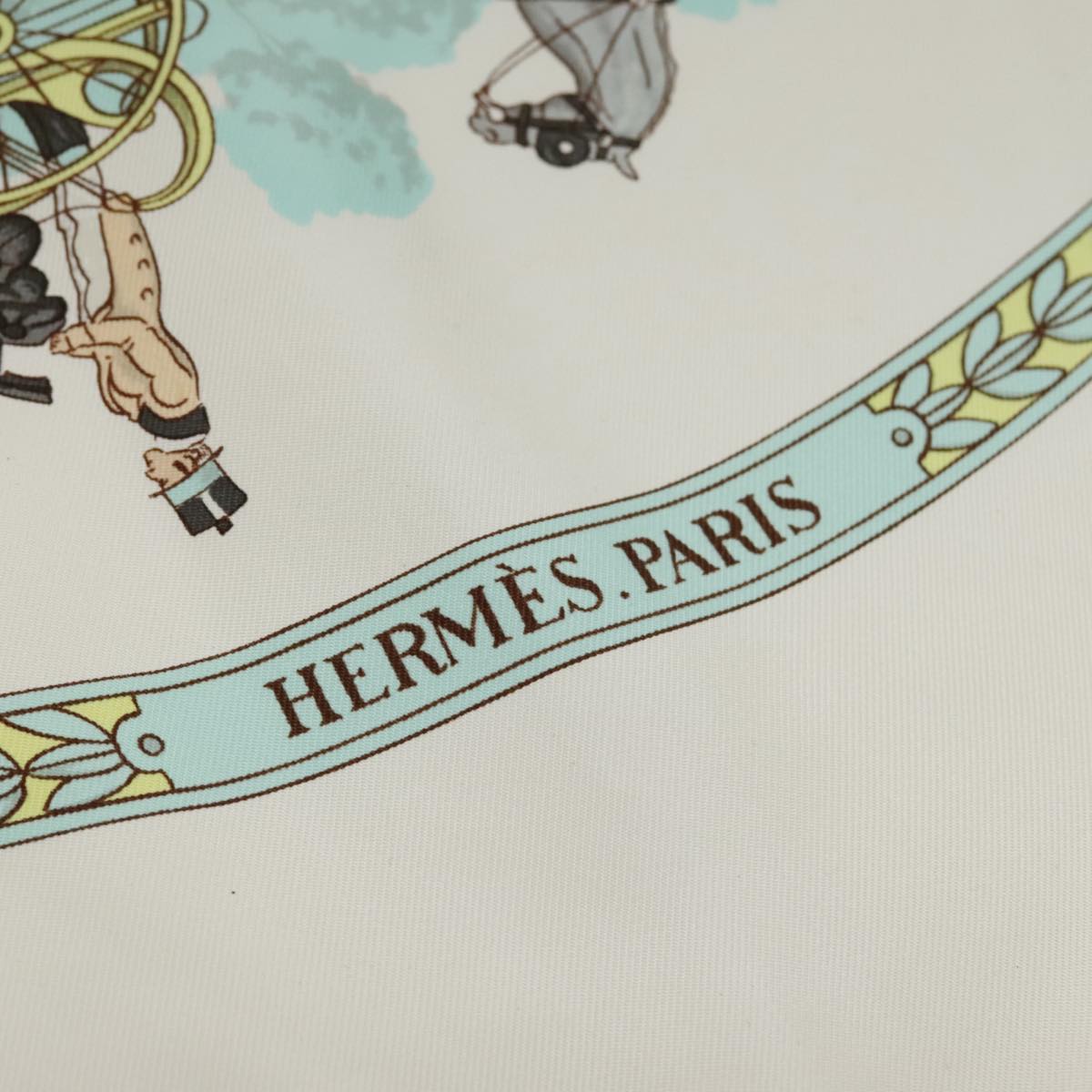 HERMES Carre 90 Scarf ""LA PROMENADE DE LONGCHAMPS"" Silk White Auth bs18296