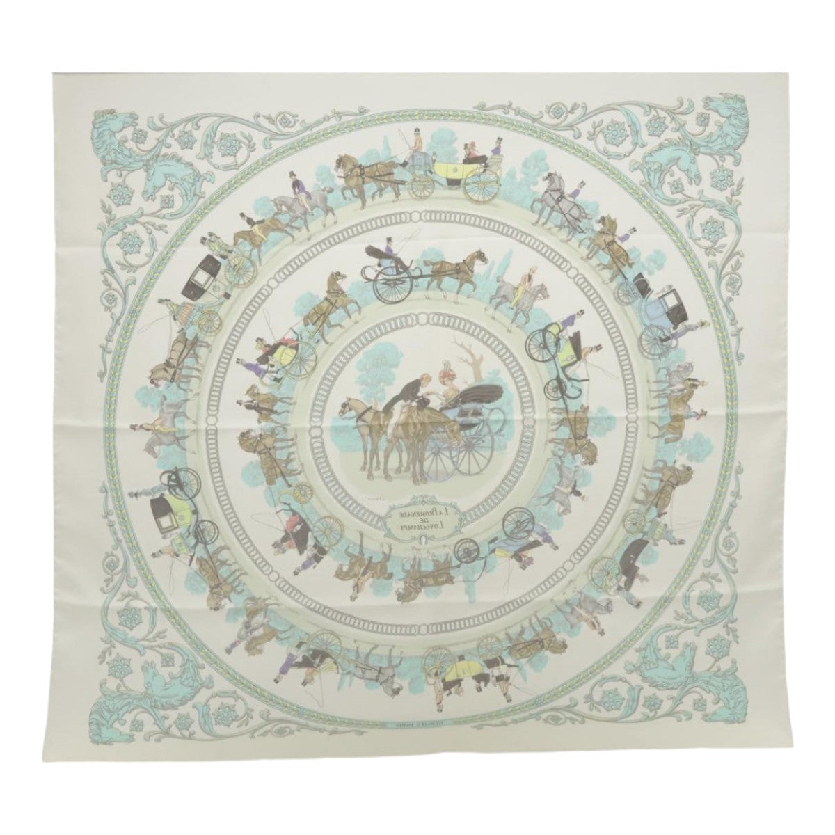 HERMES Carre 90 Scarf ""LA PROMENADE DE LONGCHAMPS"" Silk White Auth bs18296