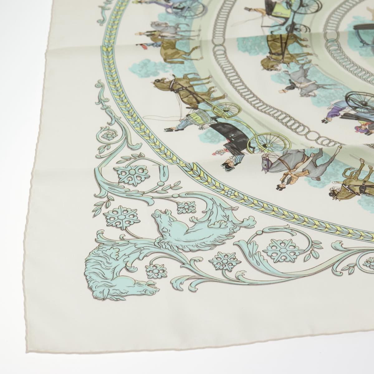 HERMES Carre 90 Scarf ""LA PROMENADE DE LONGCHAMPS"" Silk White Auth bs18296