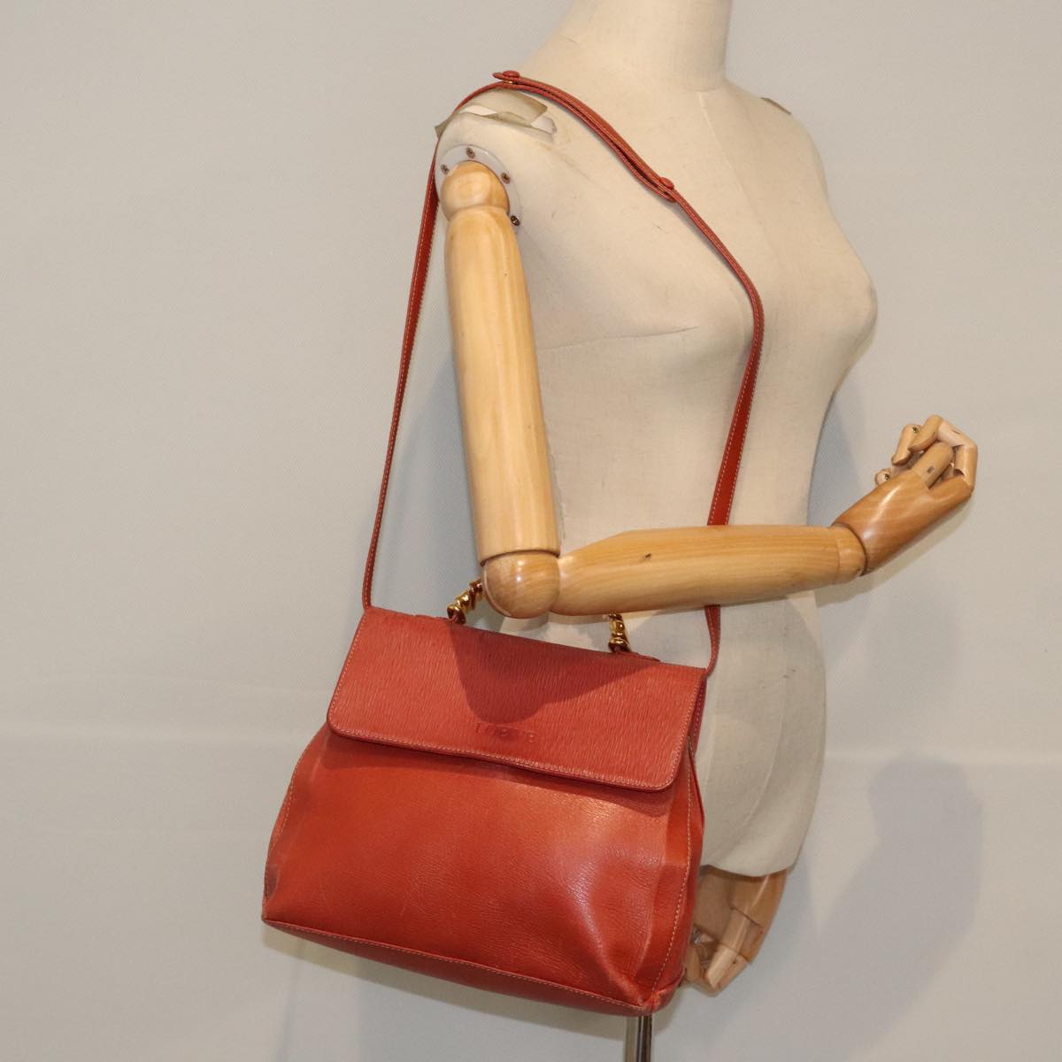 LOEWE Velazquez Twist Hand Bag Leather 2way Red Auth bs18310