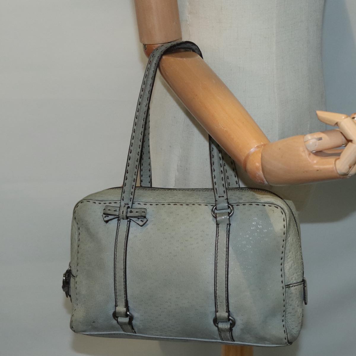 PRADA Hand Bag Suede Gray Silver Auth bs18312