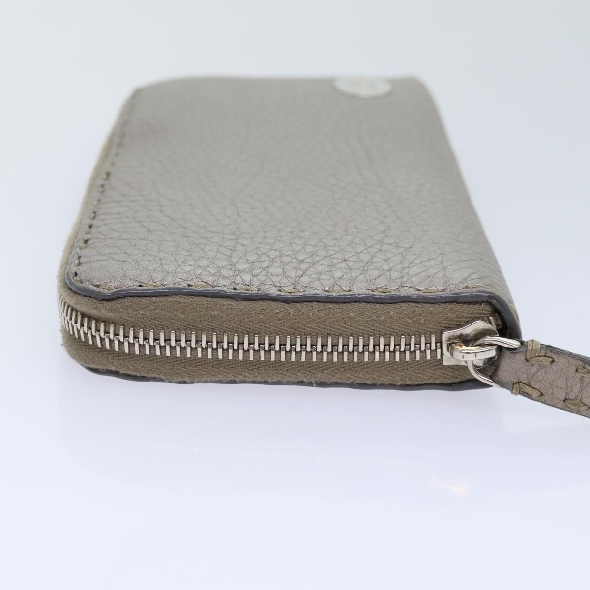 FENDI Celeria Long Wallet Leather Silver Auth bs18313