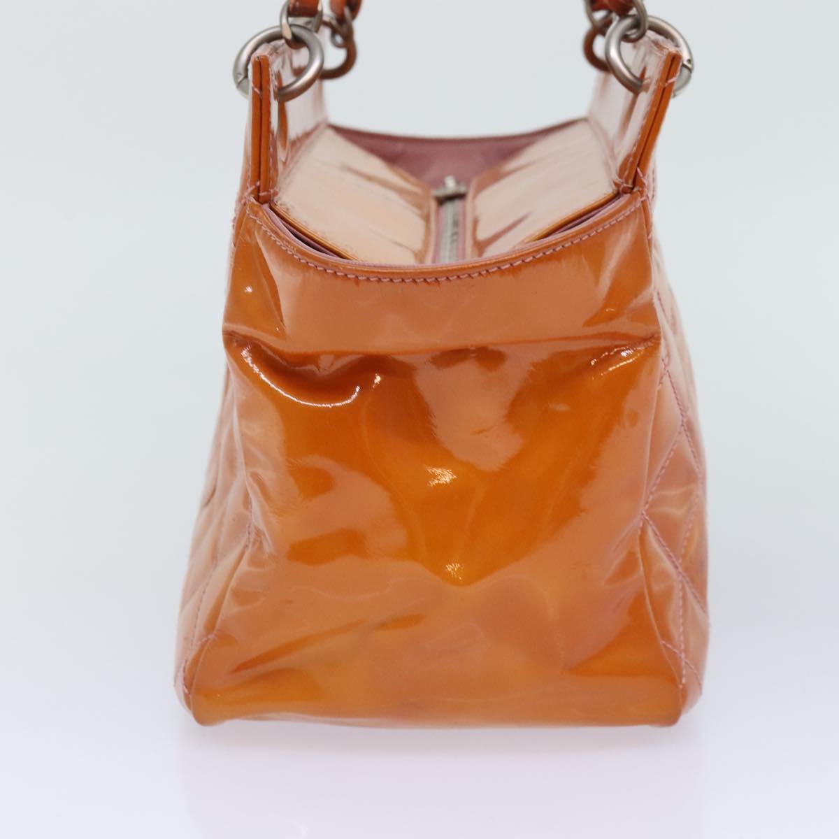 CHANEL Matelasse Chain Hand Bag Enamel Orange Silver CC Auth bs18345