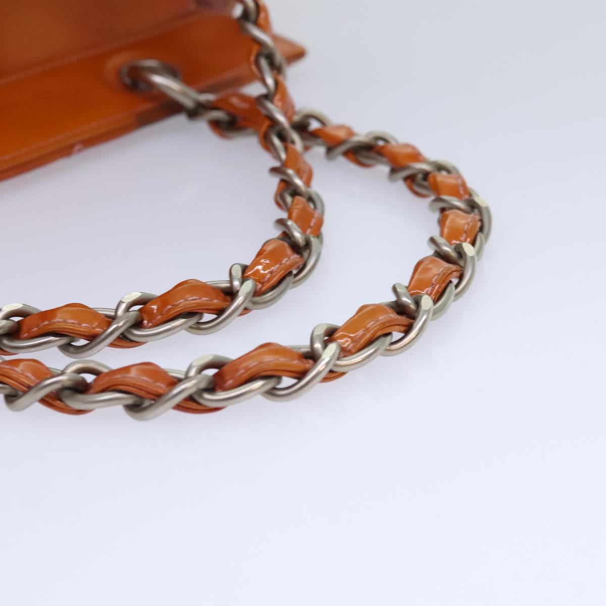 CHANEL Matelasse Chain Hand Bag Enamel Orange Silver CC Auth bs18345