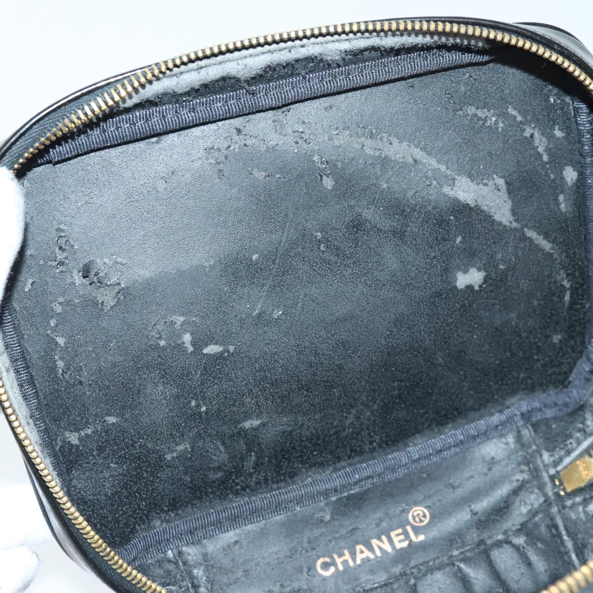 CHANEL COCO Mark Vanity Pouch Patent leather Black Gold CC Auth bs18347