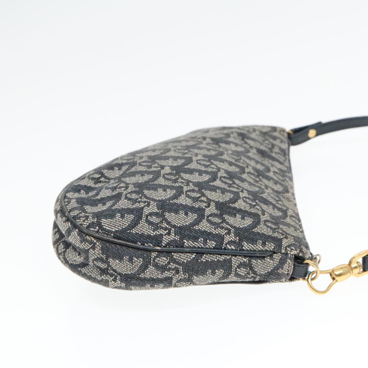 Christian Dior Trotter Canvas Saddle Accessory Pouch Navy Gold Auth bs18363