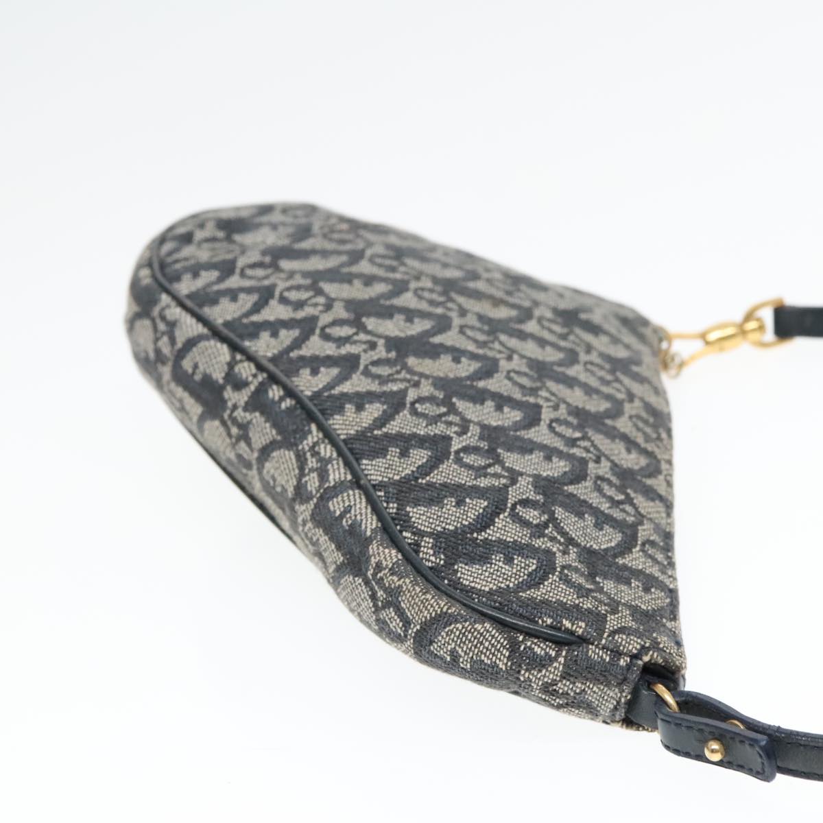 Christian Dior Trotter Canvas Saddle Accessory Pouch Navy Gold Auth bs18363