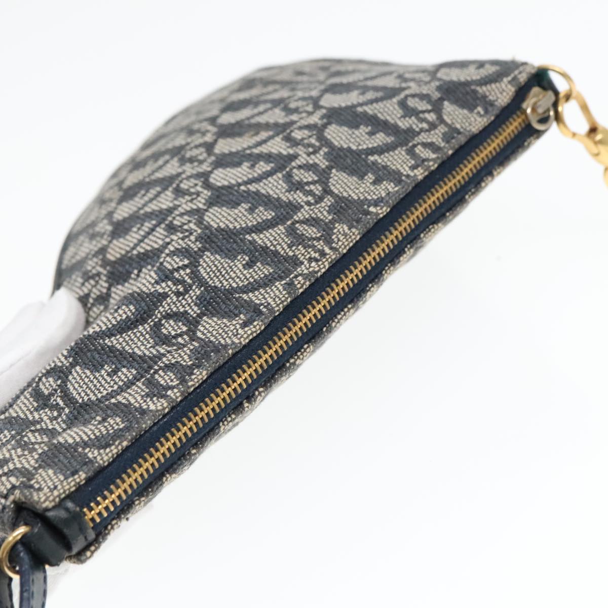 Christian Dior Trotter Canvas Saddle Accessory Pouch Navy Gold Auth bs18363