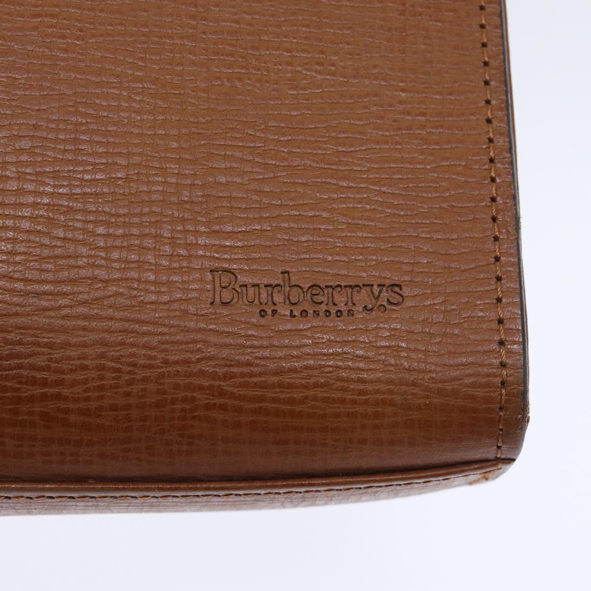 Burberrys Clutch Bag Leather Gold Brown Auth bs18366