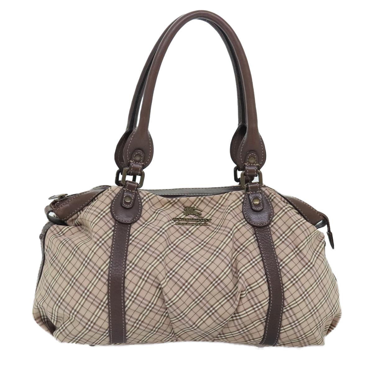 BURBERRY Nova Check Blue Label Hand Bag Canvas Beige Auth bs18367