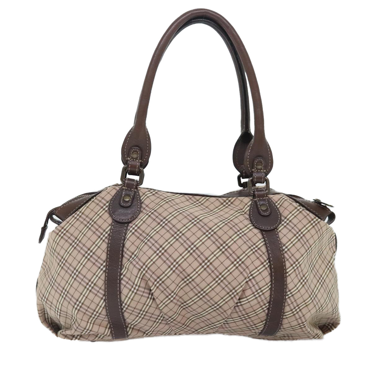 BURBERRY Nova Check Blue Label Hand Bag Canvas Beige Auth bs18367