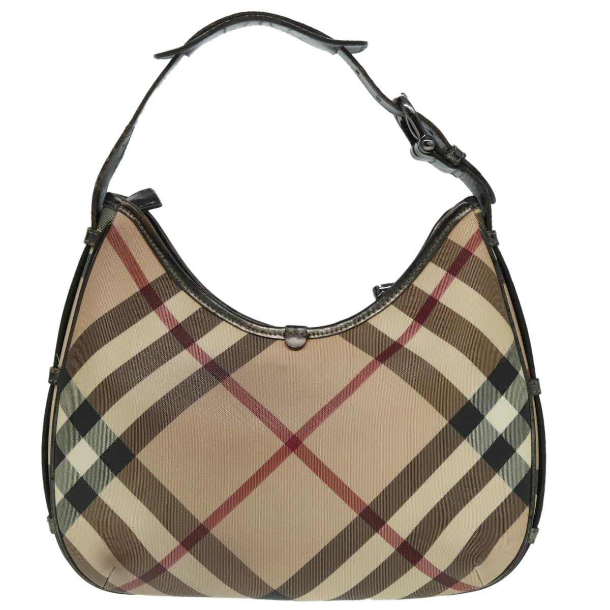 BURBERRY Nova Check Shoulder Bag PVC Beige Silver Auth bs18369